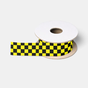 Chequered Black and Yellow Satin Ribbon
