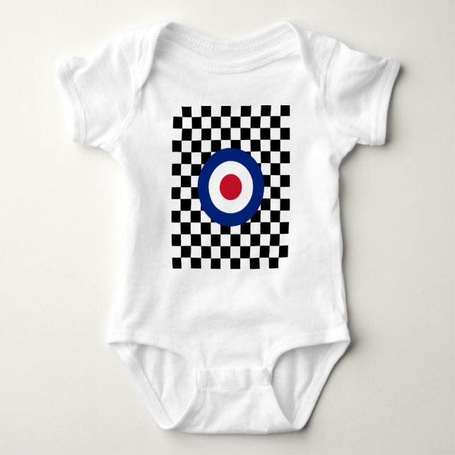 Chequered Black Racing Target Mod Baby Bodysuit (Front)