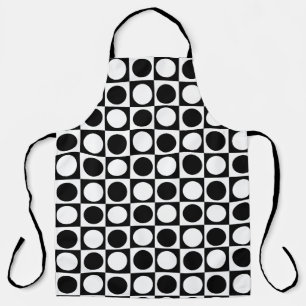 Chequered Black White Circles Pattern Design  Apron