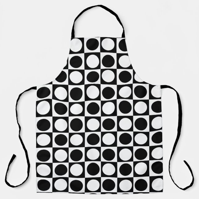 Chequered Black White Circles Pattern Design  Apron (Front)