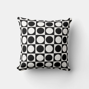Chequered Black White Circles Pattern Design Cushion