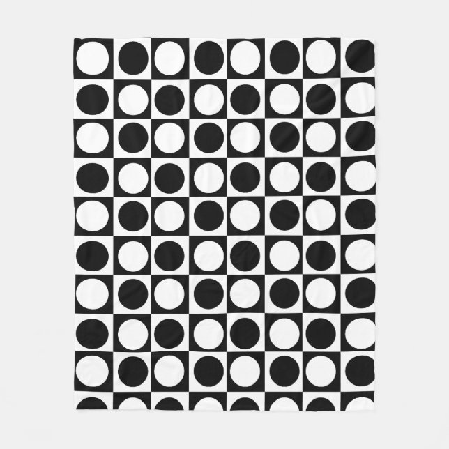 Chequered Black White Circles Pattern Design  Fleece Blanket (Front)
