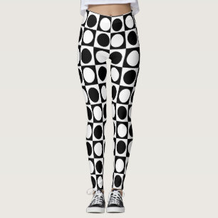 Chequered Black White Circles Pattern Design Leggings