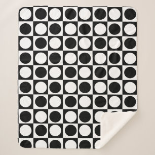 Chequered Black White Circles Pattern Design  Sherpa Blanket