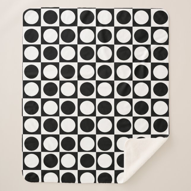 Chequered Black White Circles Pattern Design  Sherpa Blanket (Front)