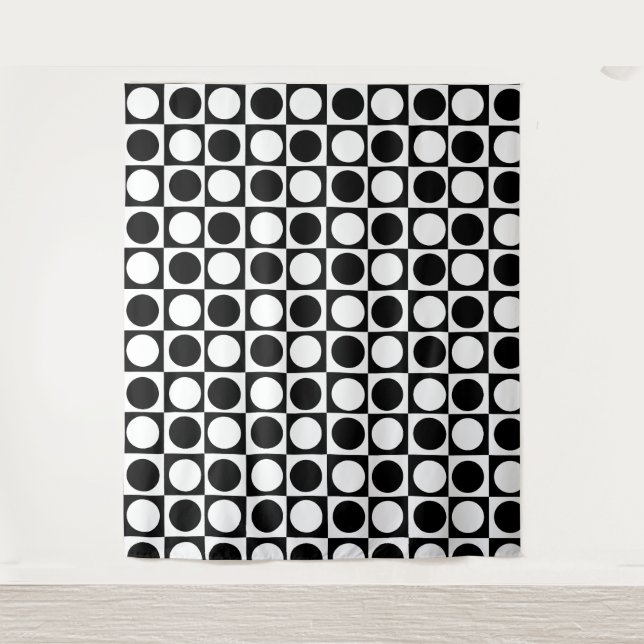 Chequered Black White Circles Pattern Design  Tapestry (Front)