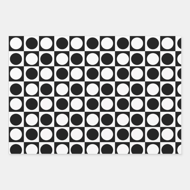 Chequered Black White Circles Pattern Design  Wrapping Paper Sheet (Front)