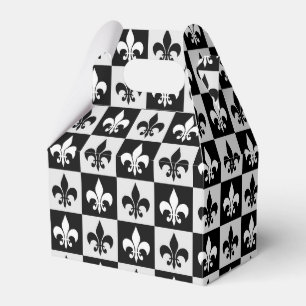 Chequered Black White Fleur-De-Lis Pattern Favour Box