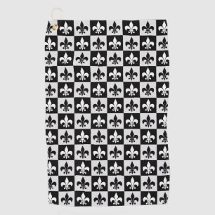 Chequered Black White Fleur-De-Lis Pattern Golf Towel