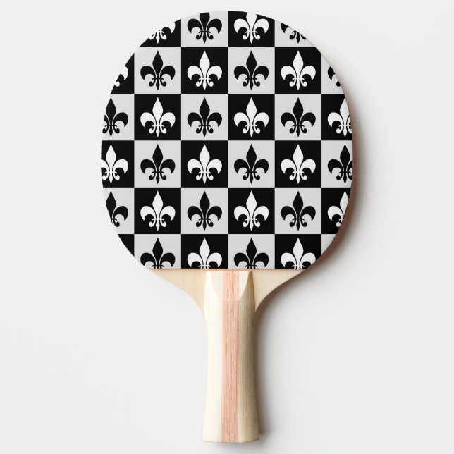 Chequered Black White Fleur-De-Lis Pattern  Ping Pong Paddle (Front)