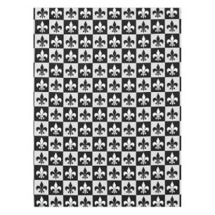 Chequered Black White Fleur-De-Lis Pattern Tablecloth