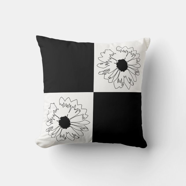 Chequered Black & White Flower Pillow (Front)