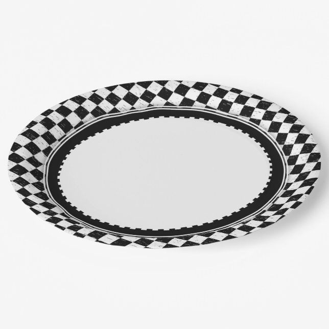 Chequered Black & White Paper Plate (Angled)