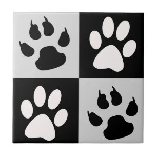 Chequered Black White Paws and Claws Ceramic Tile