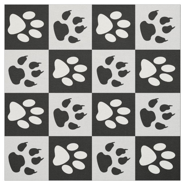 Chequered Black White Paws and Claws Fabric (Swatch)