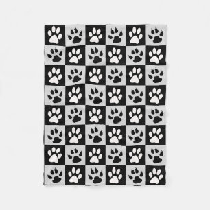 Chequered Black White Paws and Claws Fleece Blanket