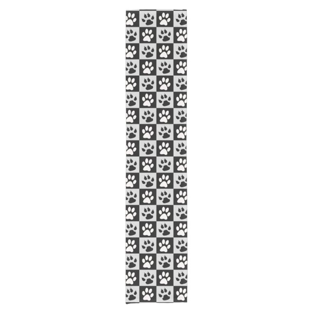 Chequered Black White Paws and Claws Short Table Runner (Front)