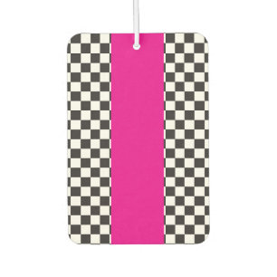 Chequered black white pink car air freshener