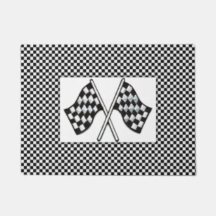 Chequered Black-White Race Car Flags Doormat