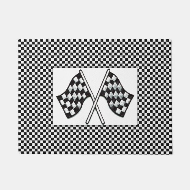 Chequered Black-White Race Car Flags Doormat (Front)