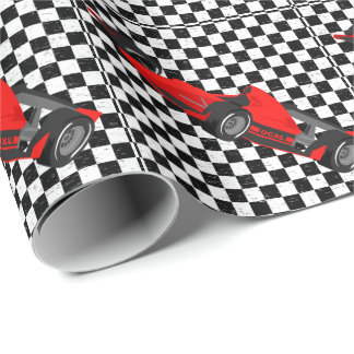 Chequered Black-white Race Car Wrapping Paper