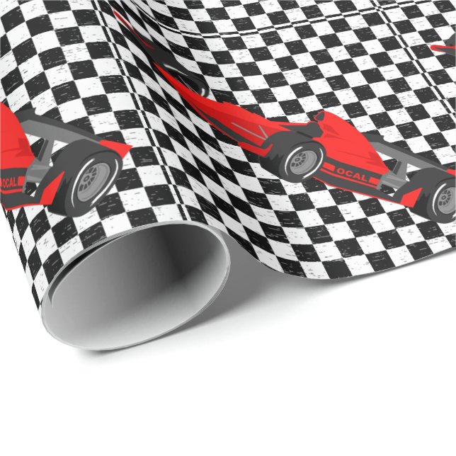 Chequered Black-white Race Car Wrapping Paper (Roll Corner)