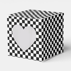 Chequered Black-white-Square Heart Favour Box