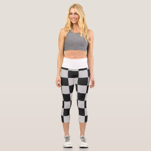 Chequered Black & White Squares or CUSTOM COLOR Capri Leggings