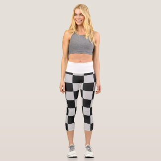 Chequered Black & White Squares or CUSTOM COLOR Capri Leggings