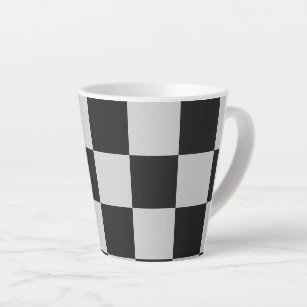 Chequered Black & White Squares or CUSTOM COLOR Latte Mug