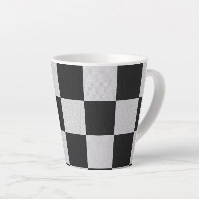 Chequered Black & White Squares or CUSTOM COLOR Latte Mug (Right Angle)