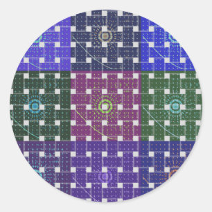 Chequered Blue and Purple Art Print Classic Round Sticker