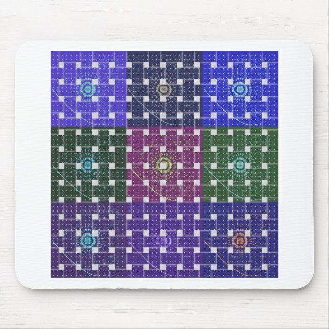 Chequered Blue and Purple Art Print Mouse Pad (Front)