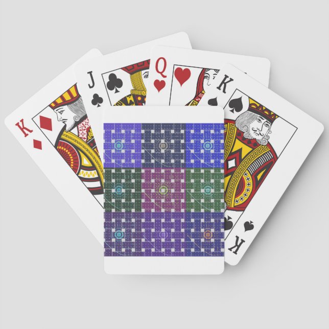 Chequered Blue and Purple Art Print Playing Cards (Back)