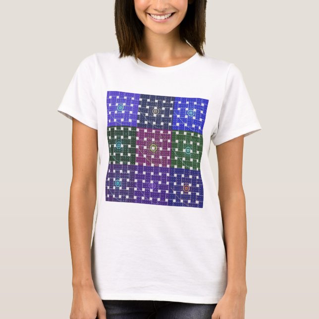 Chequered Blue and Purple Art Print T-Shirt (Front)