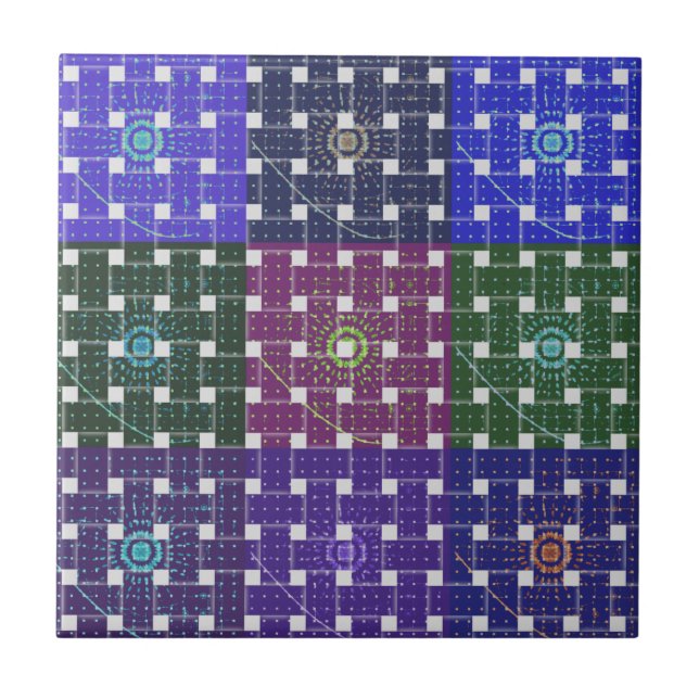 Chequered Blue and Purple Art Print Tile (Front)