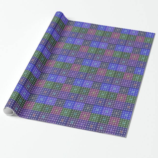 Chequered Blue and Purple Art Print Wrapping Paper (Unrolled)