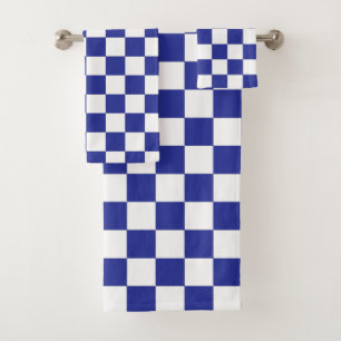 Chequered Blue and White Bath Towel Set