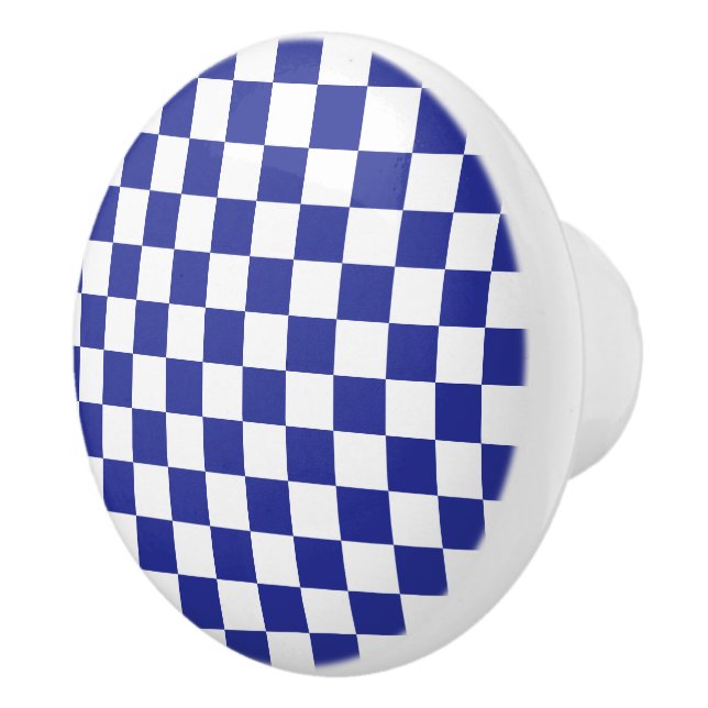 Chequered Blue and White  Ceramic Knob (Right)