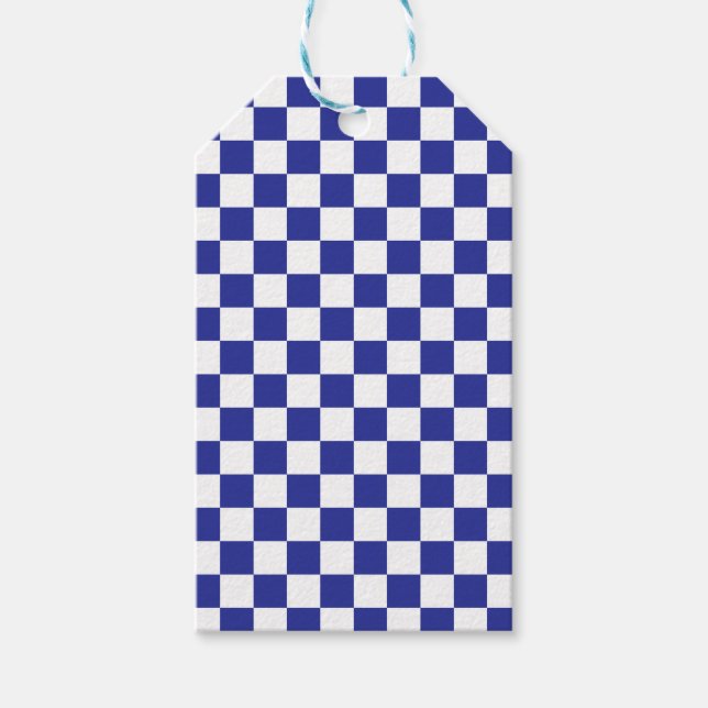 Chequered Blue and White  Gift Tags (Front)