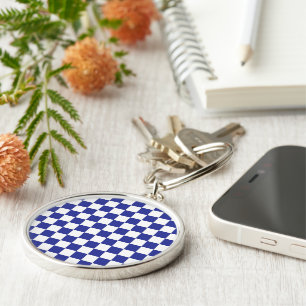 Chequered Blue and White Key Ring