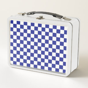 Chequered Blue and White Metal Lunch Box