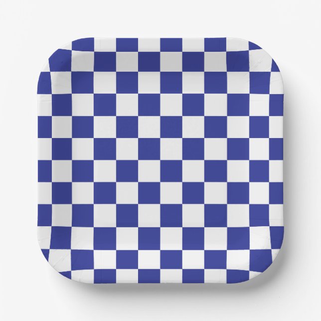 Chequered Blue and White  Paper Plate (Front)