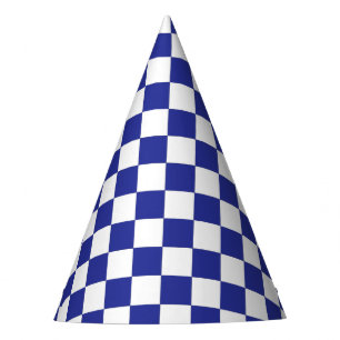 Chequered Blue and White Party Hat