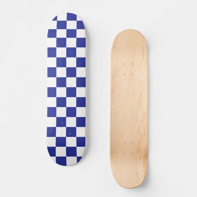 Chequered Blue and White  Skateboard (Front)
