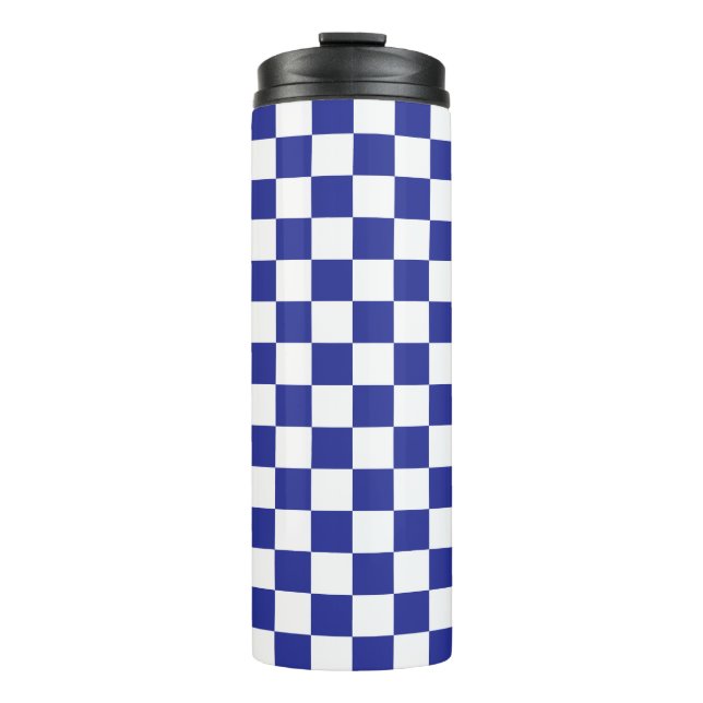 Chequered Blue and White  Thermal Tumbler (Front)