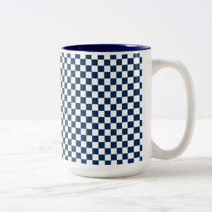 Chequered Blue and White Two-Tone Coffee Mug