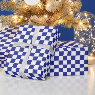 Chequered Blue and White Wrapping Paper