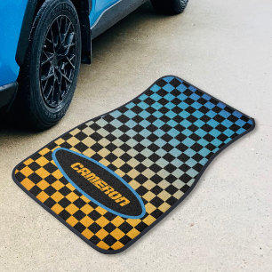 Chequered Blue and Yellow Sunset Car Mat