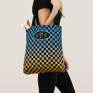 Chequered Blue and Yellow Sunset Monogram Tote Bag